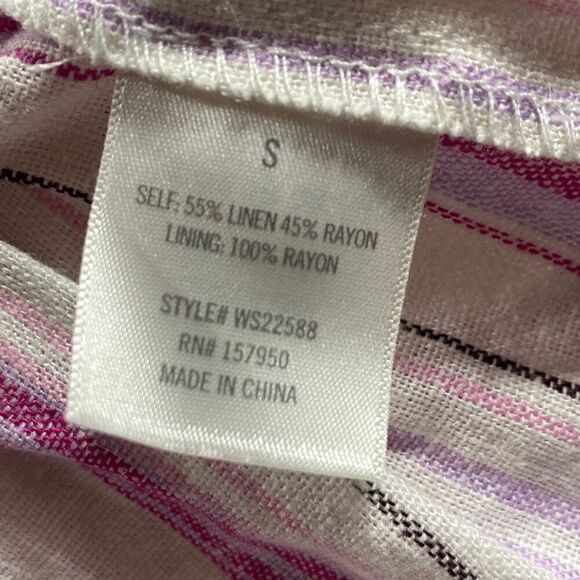 New Francesca's Slone One Shoulder Stripe Peplum Linen Blend Top Small - Picture 13 of 15